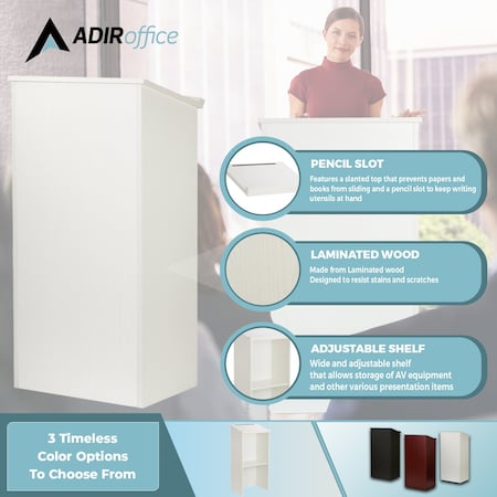 Adiroffice Wood Floor Standing Desk Podium Lectern with Shelf, White Finish Wood ADI661-01-WHI-MK